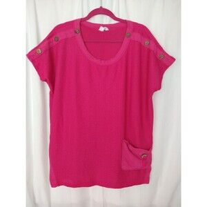 Coral Bay Boxy Top Size 2XL Short Sleeve Shirt Pink Lagenlook Buttons Pocket